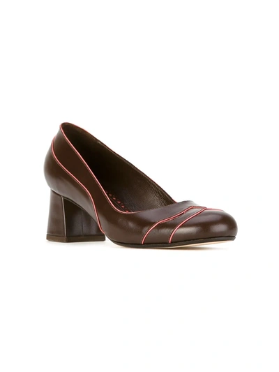 Sarah Chofakian Contrast Piped Pumps In Brown