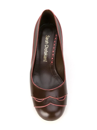 Sarah Chofakian Contrast Piped Pumps In Brown