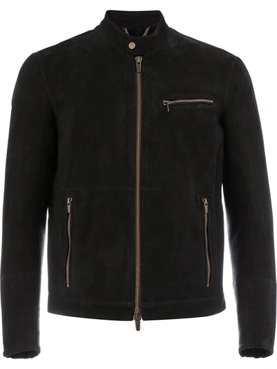 Shop Ajmone Collarless Biker Jacket In Black