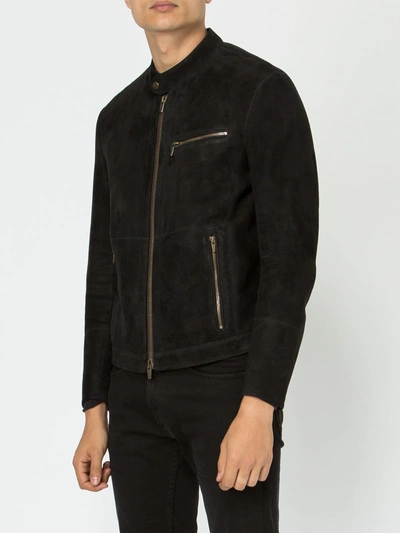 Shop Ajmone Collarless Biker Jacket In Black