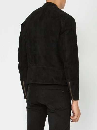 Shop Ajmone Collarless Biker Jacket In Black