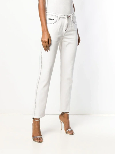 Shop Philipp Plein Crystal Embellished Slim-fit Jeans In White