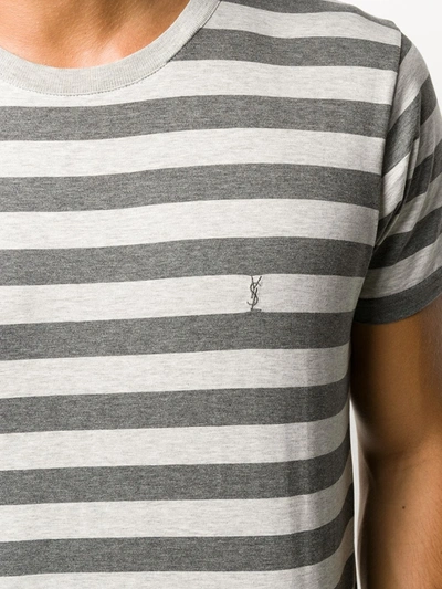Shop Saint Laurent Striped Cotton T-shirt In Grey