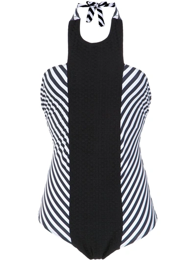 Shop Amir Slama Striped Swimsuit In Black