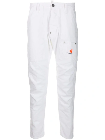 Shop Dsquared2 Logo Patch Slim-fit Trousers In White