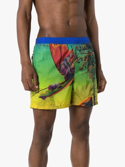 Valentino Dragon At Dawn Print Swim Shorts In Green | ModeSens