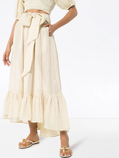 Shop Lisa Marie Fernandez Nicole Ruffle-hem Midi Skirt In Neutrals