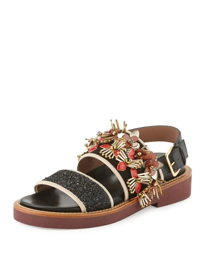 Marni Embellished Glittered Leather And Suede Slingback Sandals