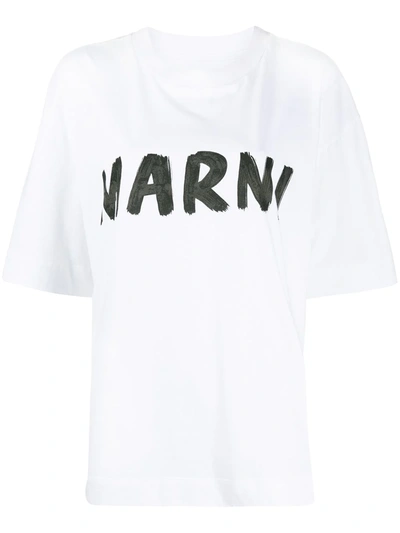 Shop Marni Brushstroke Logo Print T-shirt In White