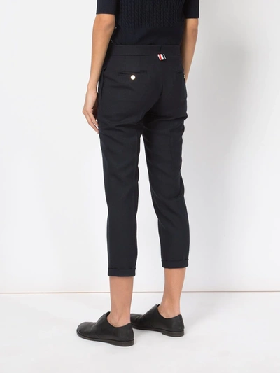 Shop Thom Browne Low-rise Cropped Wool Trousers In Blue