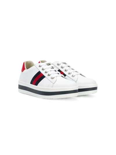 Gucci Kids' Children's Ace Leather Platform Trainer In White Leather |  ModeSens
