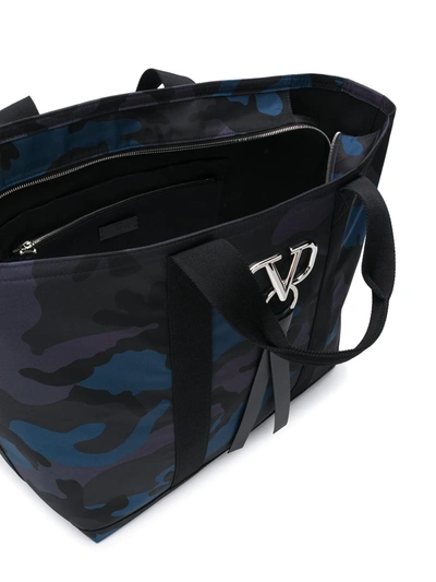 Shop Valentino Vring Camouflage Tote Bag In Blue