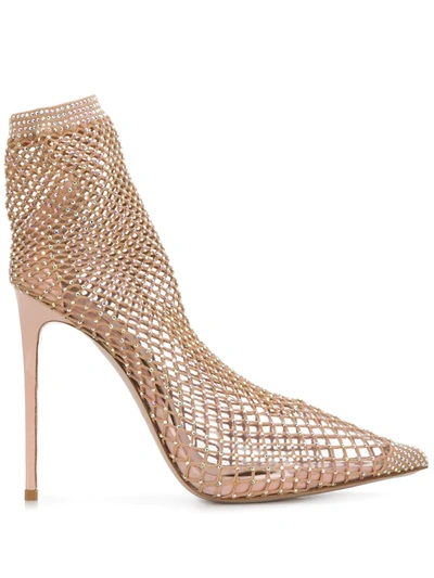 Shop Le Silla Crystal-mesh Ankle Boots In Neutrals