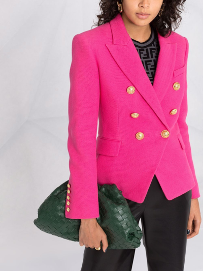 Shop Balmain Embossed-button Double-breasted Blazer In Rosa