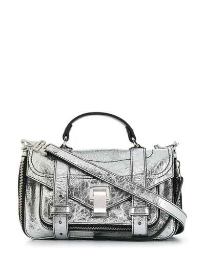 Shop Proenza Schouler Tiny Ps1+ Metallic-effect Satchel Bag In Silver