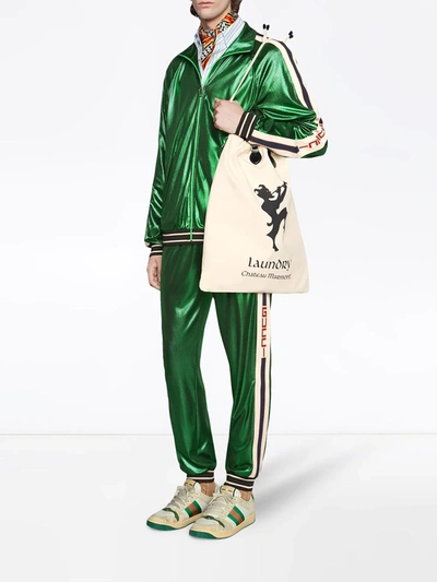 Shop Gucci Oversize Laminated Jersey Jogging Pant In Green