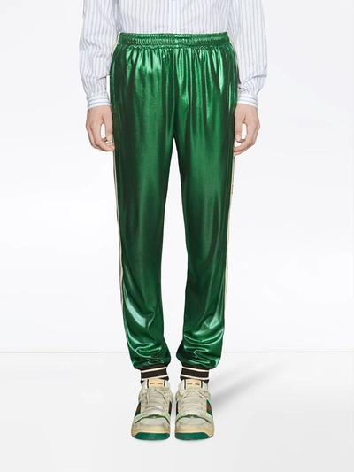 Shop Gucci Oversize Laminated Jersey Jogging Pant In Green