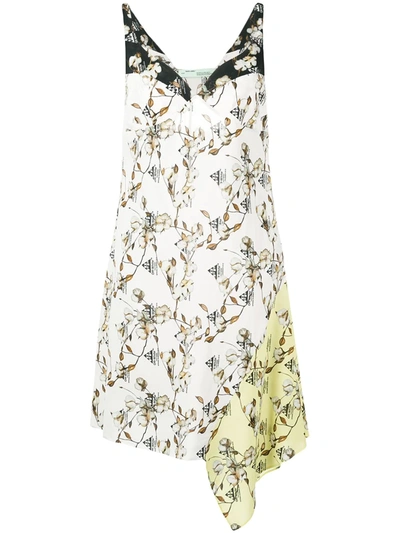 Shop Off-white Asymmetric Cotton Flower Print Dress In White