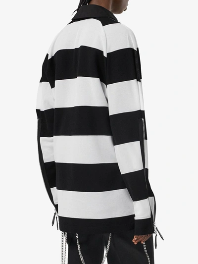 Shop Burberry Oversized Striped Rugby Shirt In Black