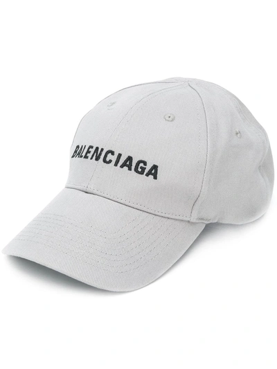 Shop Balenciaga Embroidered Logo Baseball Cap In Grey