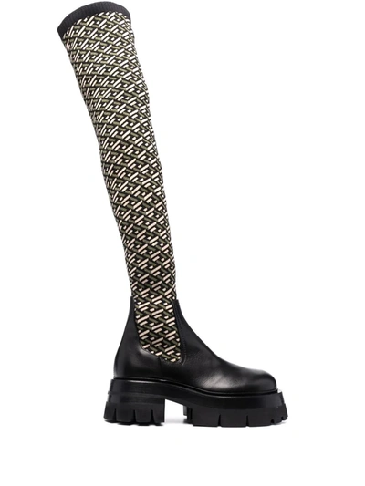Shop Versace Multi-panel Ridged-sole Boots In Black