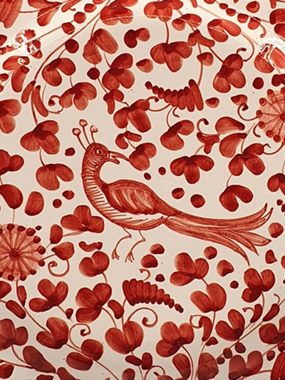 Les-ottomans Peacock Handpainted Pleate Set In Red