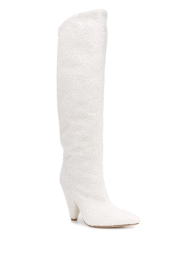 Shop P.a.r.o.s.h Sequinned Knee-high Boots In White