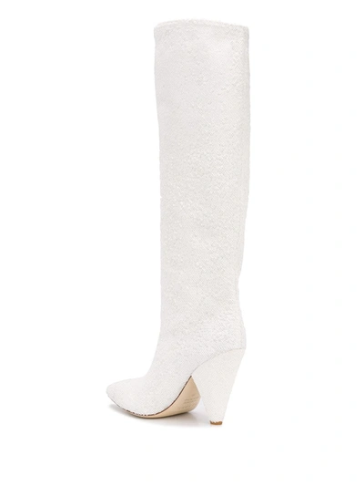 Shop P.a.r.o.s.h Sequinned Knee-high Boots In White