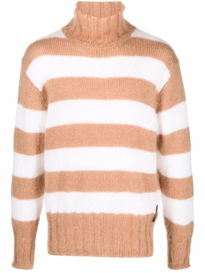 Shop Fendi Striped Roll-neck Jumper In Braun