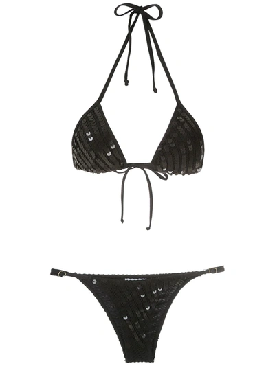 Shop Amir Slama Sequinned Triangle Bikini Set In Black