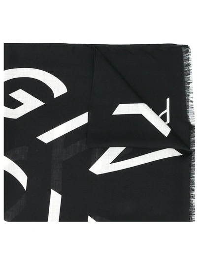 Shop Givenchy Logo-print Frayed-edge Scarf In Black