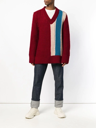 Shop Calvin Klein 205w39nyc Oversized Chunky Stripe Sweater In Red