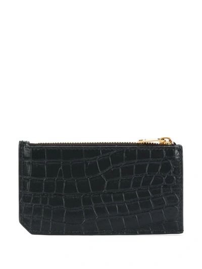 Shop Saint Laurent Fragments Crocodile-effect Wallet In Black