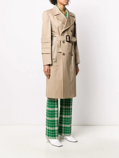 Shop Maison Margiela Raw Trim Belted Trench Coat In Neutrals