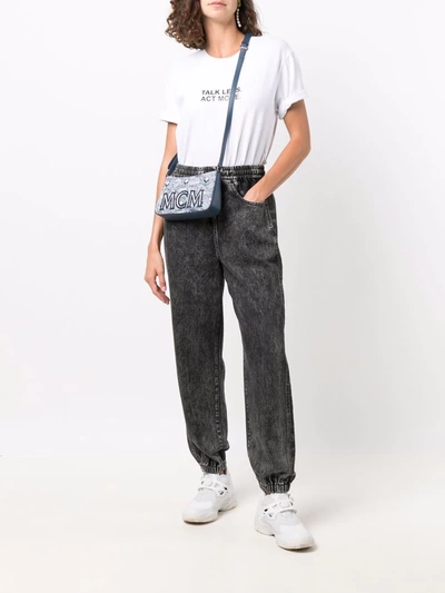 Shop Mcm Mini Monogram Jacquard Shoulder Bag In Blue