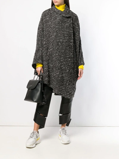 Pre-owned Fendi 1980s Boucle Wrap Coat In Black