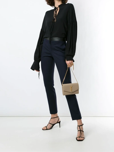 Saint Laurent Uptown Grained Leather Chain Wallet In Neutrals