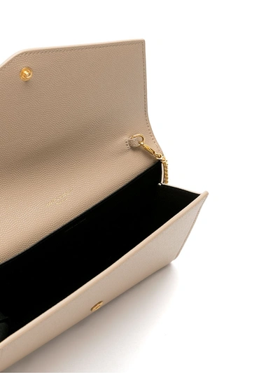 Saint Laurent Uptown Grained Leather Chain Wallet In Neutrals