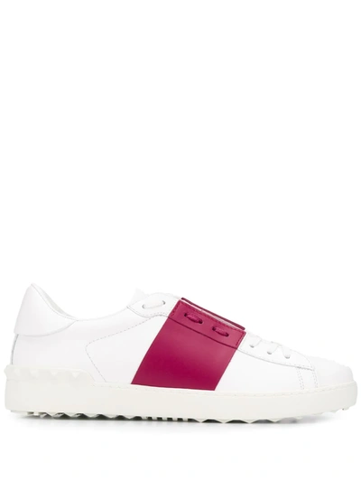 Shop Valentino Striped Lace-up Sneakers In White