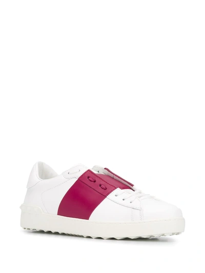Shop Valentino Striped Lace-up Sneakers In White
