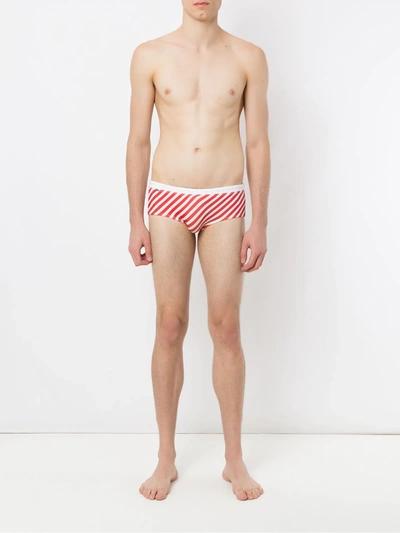 Shop Amir Slama Striped Swim Briefs In Red