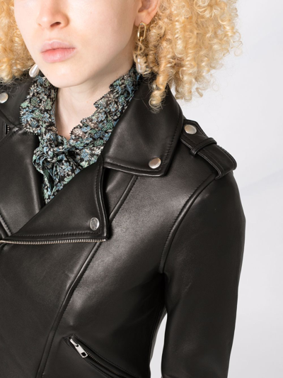 Shop Maje Lambskin Biker Jacket In Black