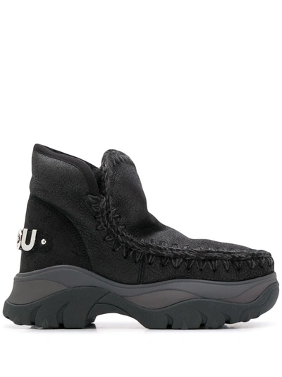 Shop Mou Crochet Stitch-trim Chunky Sneakers In Black