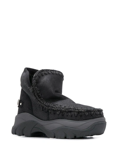 Mou Chunky Eskimo Sneake Low Heels Ankle Boots In Black Leather In Black