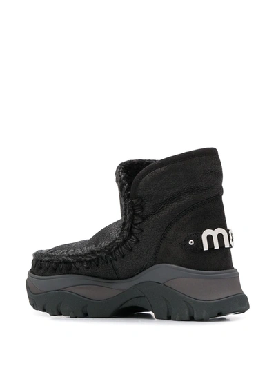 Mou Chunky Eskimo Sneake Low Heels Ankle Boots In Black Leather In Black