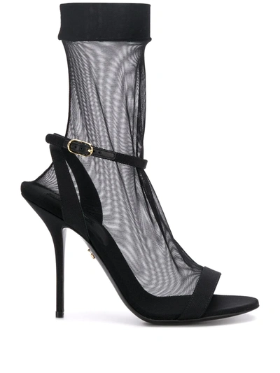 Shop Dolce & Gabbana Sheer Sock-style Stiletto Sandals In Black