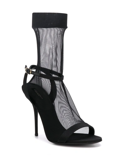 Shop Dolce & Gabbana Sheer Sock-style Stiletto Sandals In Black