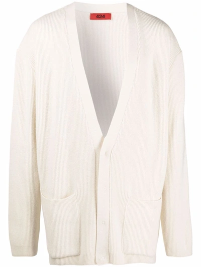 Shop 424 V-neck Ribbed-knit Cardigan In Nude