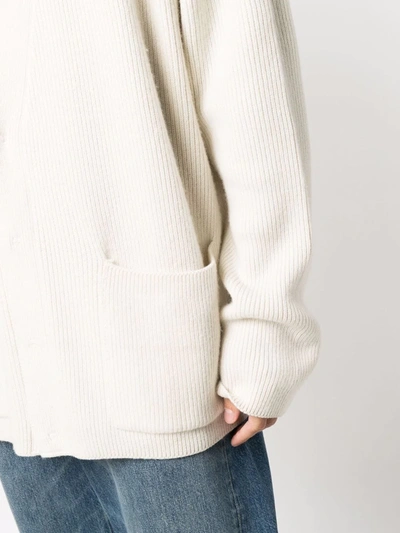 Shop 424 V-neck Ribbed-knit Cardigan In Nude