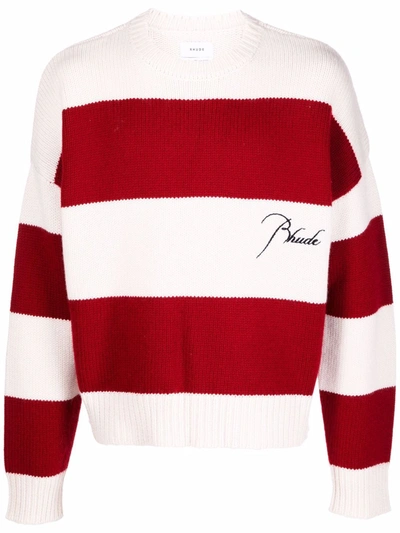 Shop Rhude Striped-knit Jumper In Red